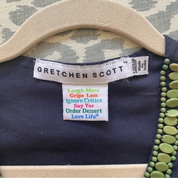 Gretchen Scott Navy and Green Beaded Sheath Sleeveless Dress - Picture 7 of 8